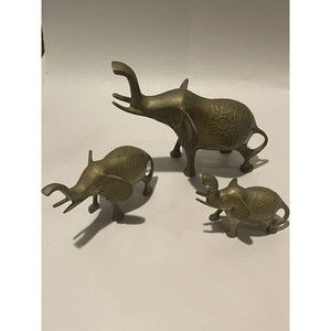 Set Of 3 Very Detailed BRASS ELEPHANTS FAMILY Figures Made in India